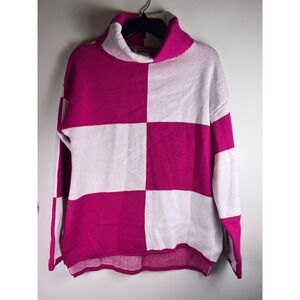 Women's Pink White‎ Checkerboard Turtleneck Sweater Barbie Size M